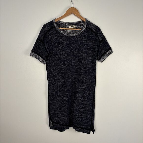 Madewell Style B1407 Marled Blue Short Sleeve Sweatshirt Dress Pockets Size S - Picture 2 of 7